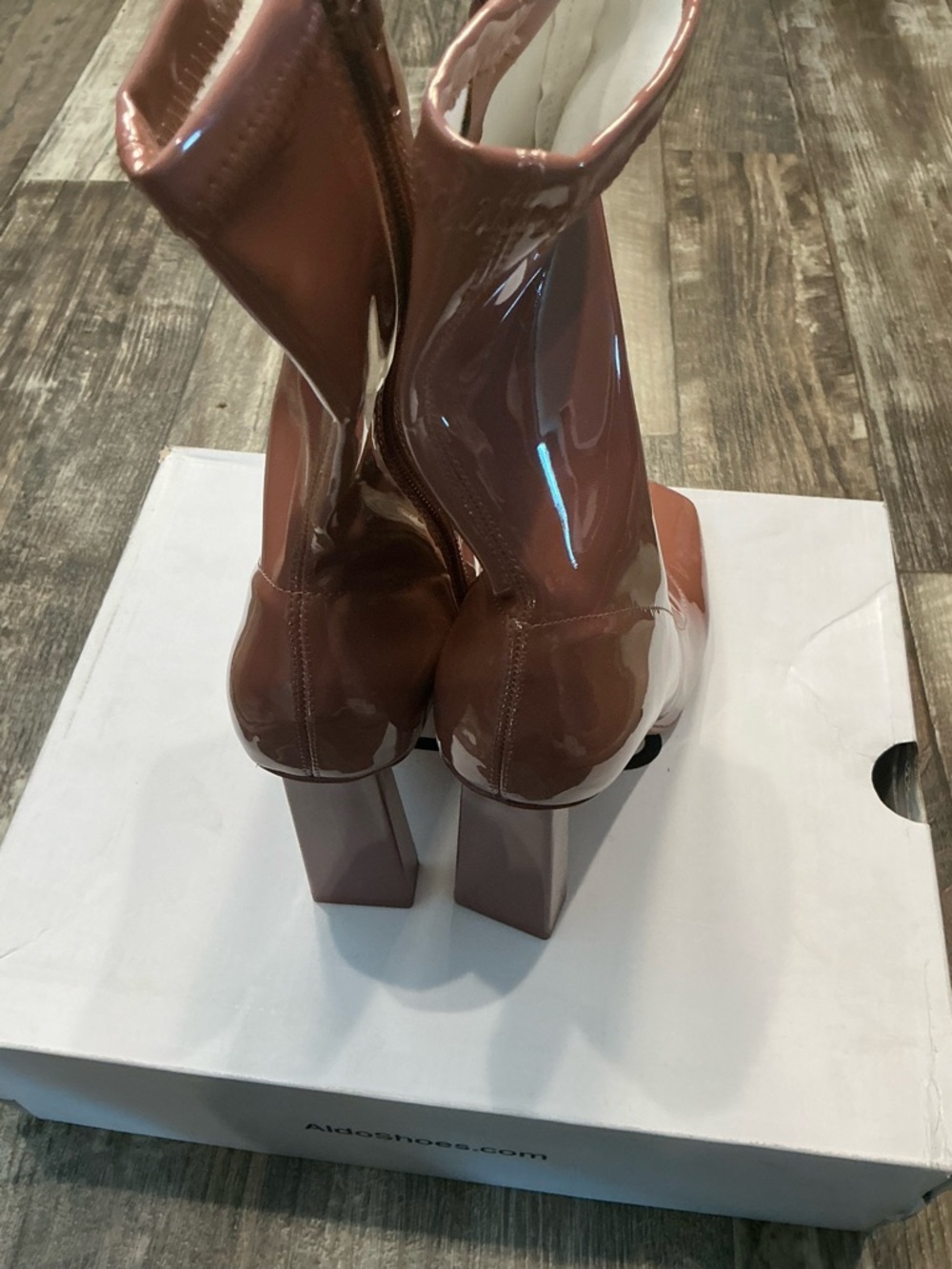 Aldo Glossy Mid-Calf Block Heel Boots in Chestnut Pink Size 6.5 - Picture 11 of 16